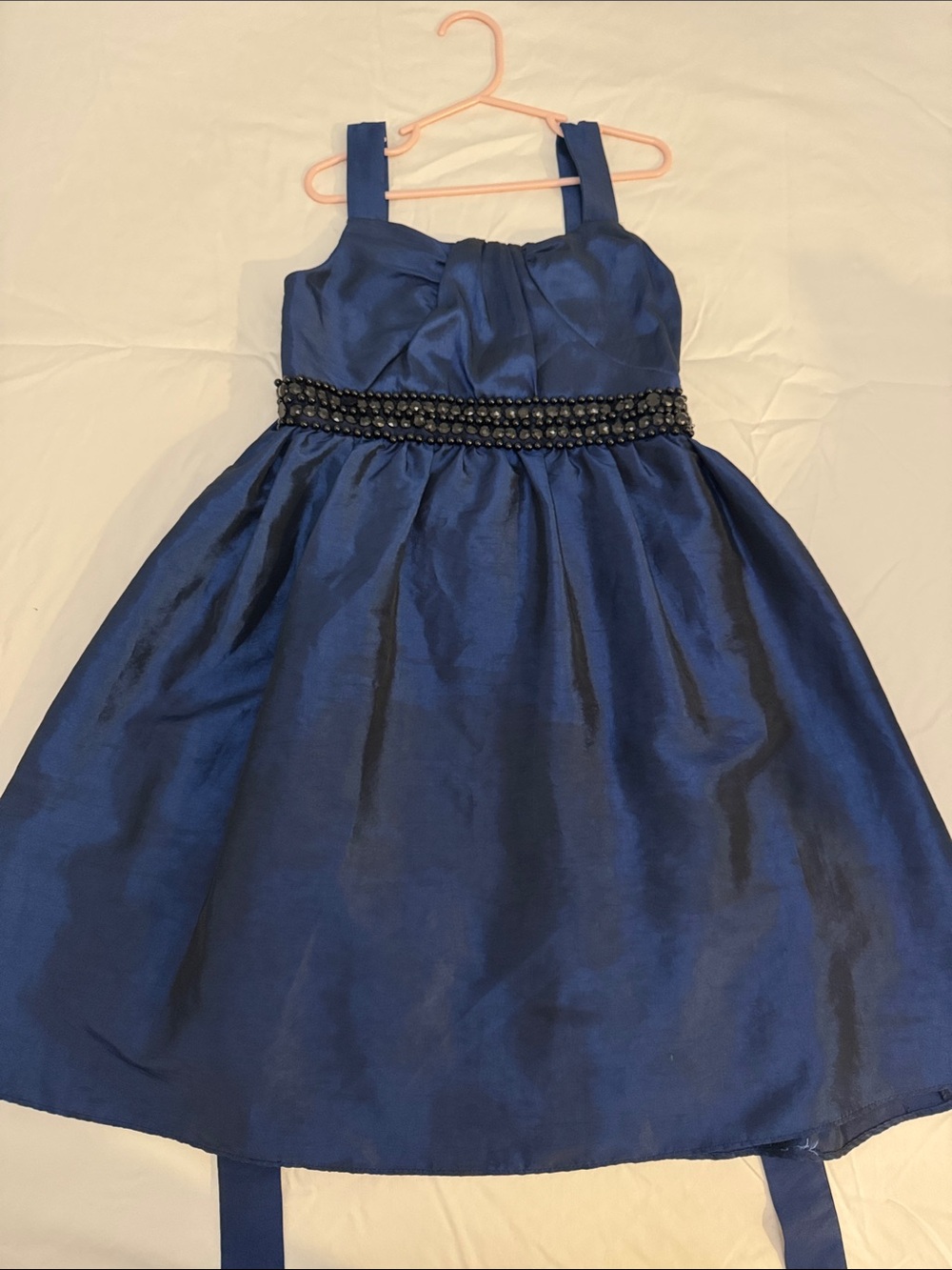 Elegant Girls Navy Blue Beaded-Waist Formal Dress